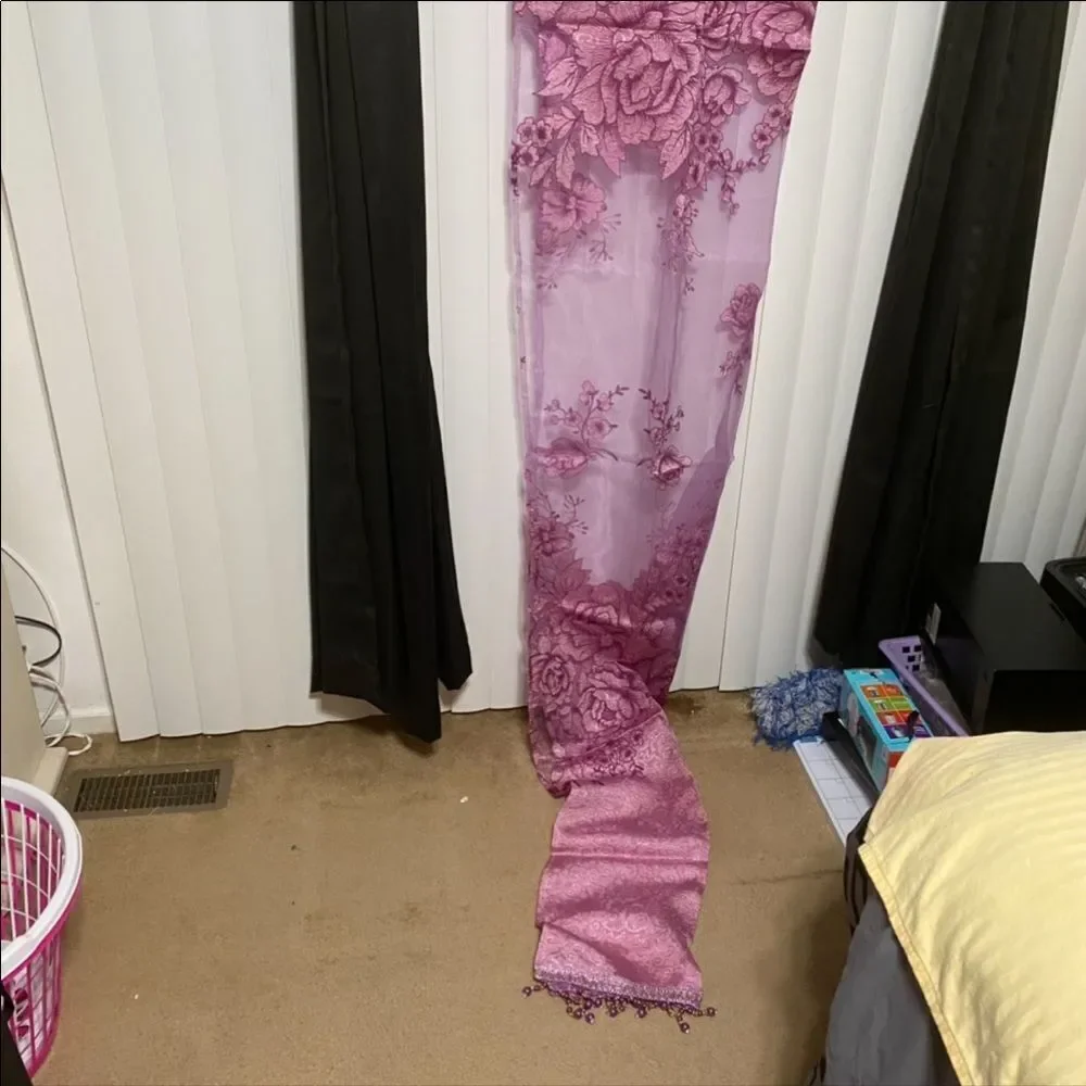 Purple lace floral with beautiful beaded ends shower curtain